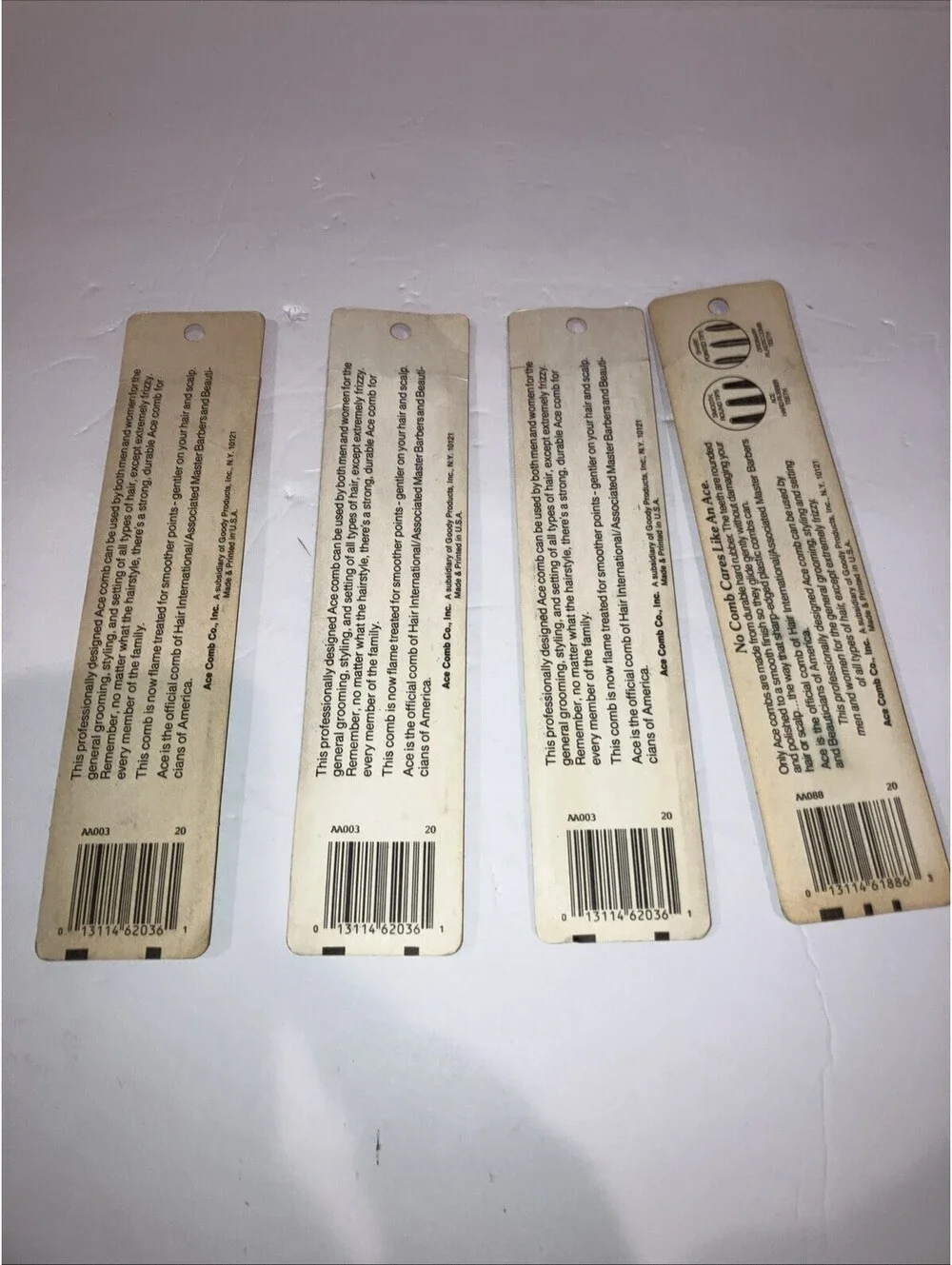 Lot Of 4 Vintage Genuine Ace Hard Rubber Mix Combs OLD NEW STOCK “RARE” 💈 💈